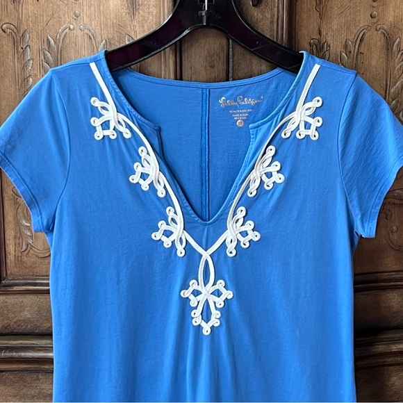 Lilly Pulitzer Blue Short Sleeve Women Mini Dress with White Embroidery M - Picture 4 of 11